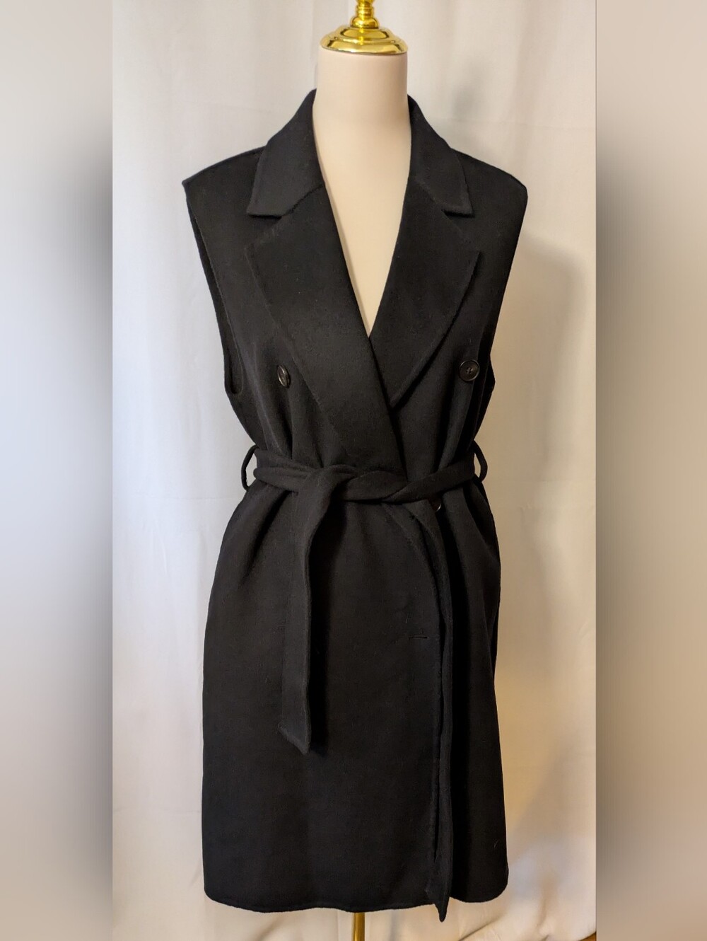 MNG Sleeveless Black Belted Wrap Dress NWT Handmade, Virgin Wool